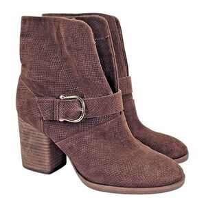 Isola Lavoy Bootie Women's Brown Suede Block Heel Buckle Slip On Shoes Size 10M